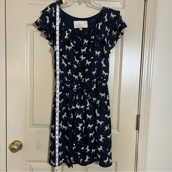 Anthropologie Leifsdottir Andalusian Horse Navy White Ruffle Silk Dress - Picture 6 of 8